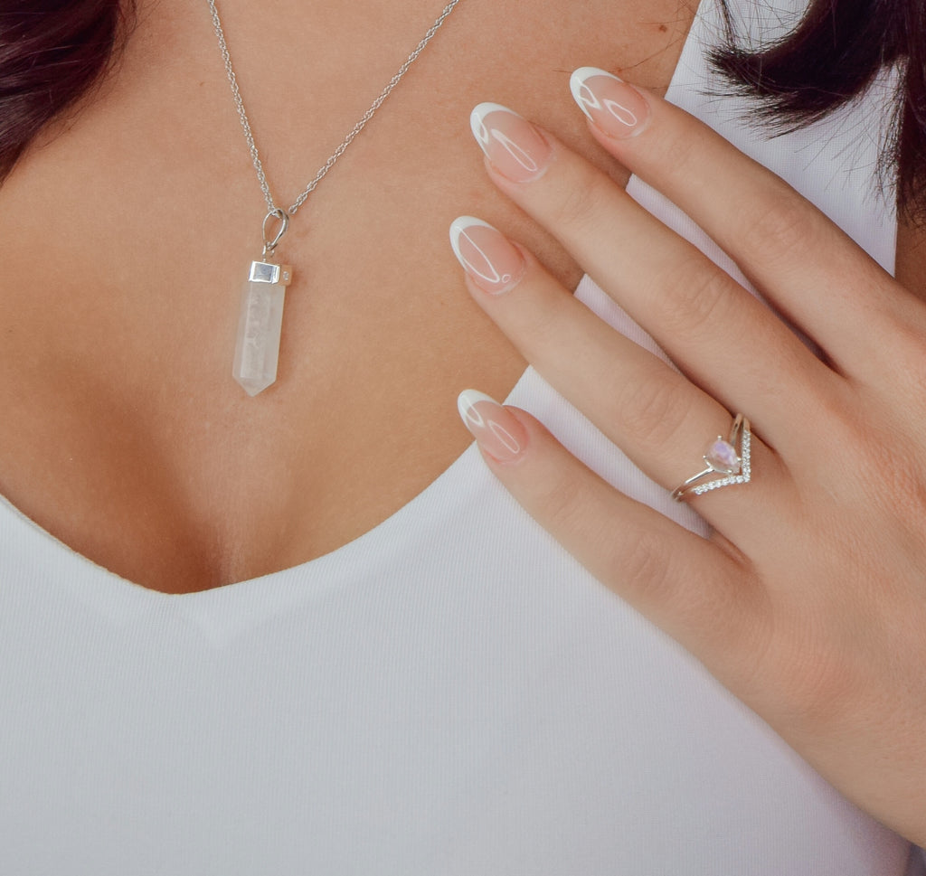 Matching Moonstone Necklace and Ring Jewellry  in Sterling Silver. To help and guide wellness journeys.